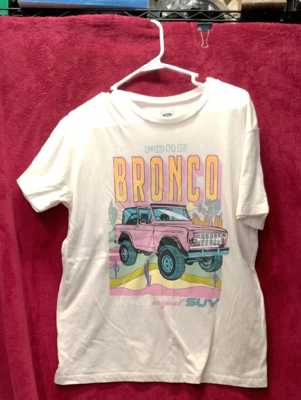 Ford Kids Short Sleeve Tee - White with Pink & Aqua Bronco Graphic
